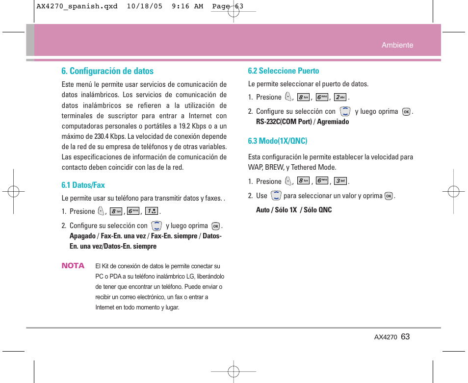 Configuración de datos | LG LGAX4270 User Manual | Page 151 / 175