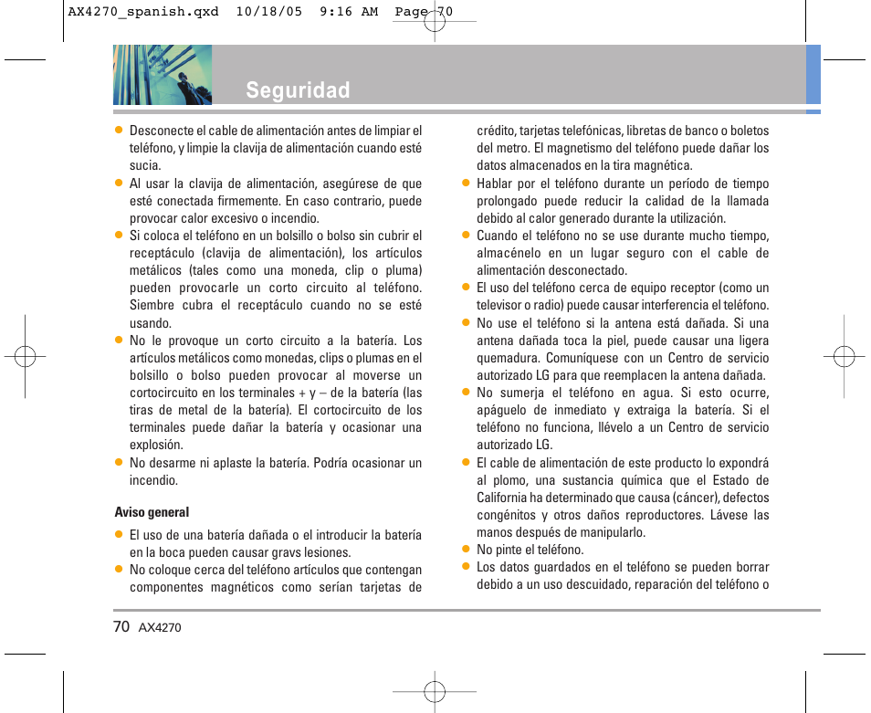 Seguridad | LG LGAX4270 User Manual | Page 158 / 175