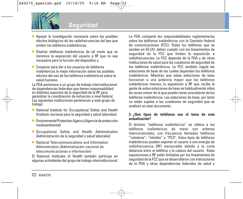 Seguridad | LG LGAX4270 User Manual | Page 160 / 175