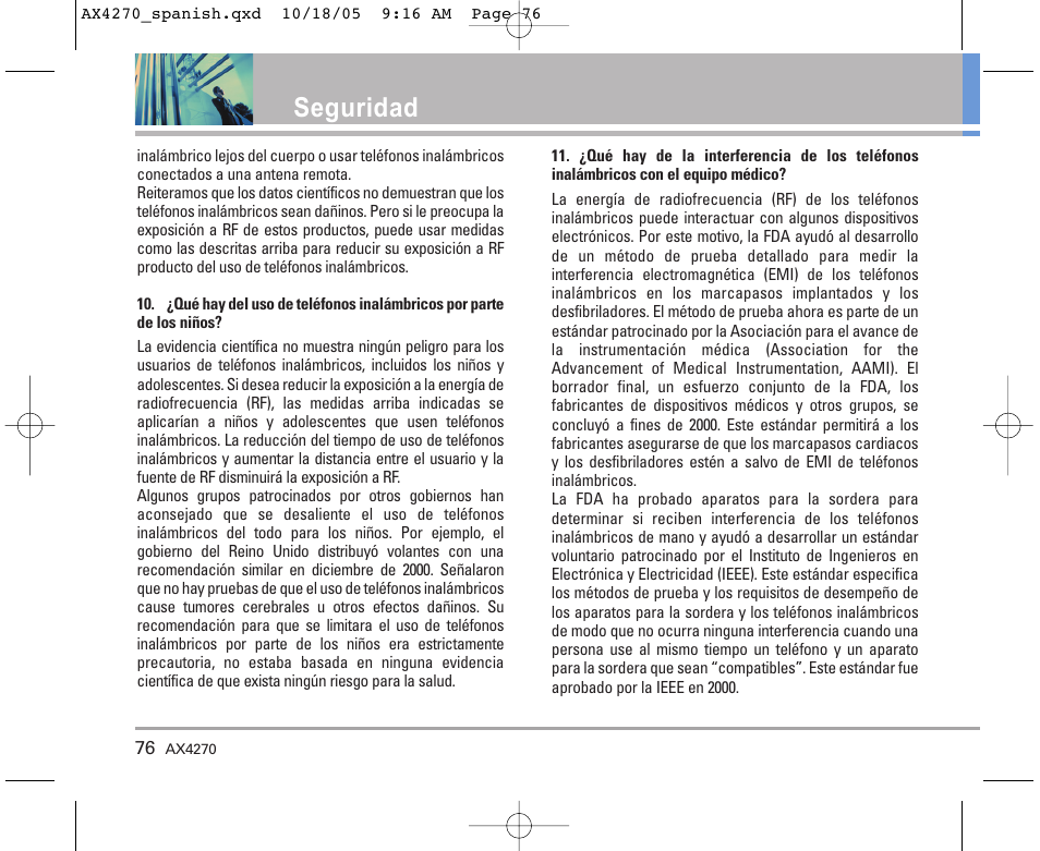 Seguridad | LG LGAX4270 User Manual | Page 164 / 175