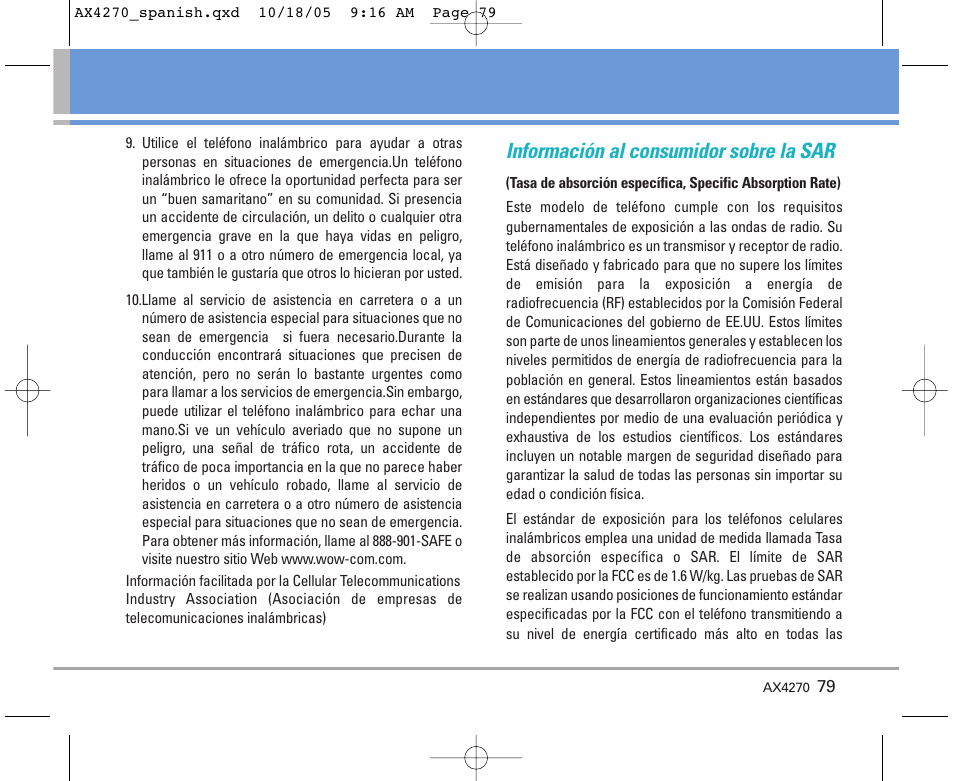 Información al consumidor sobre la sar | LG LGAX4270 User Manual | Page 167 / 175