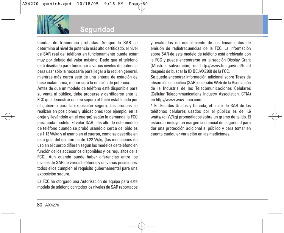 Seguridad | LG LGAX4270 User Manual | Page 168 / 175