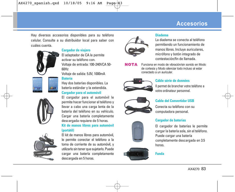 Accesorios | LG LGAX4270 User Manual | Page 171 / 175