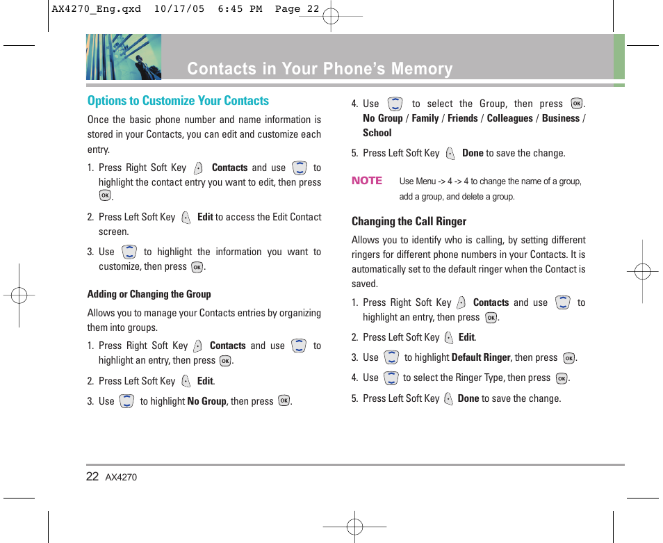 Options to customize your contacts | LG LGAX4270 User Manual | Page 23 / 175