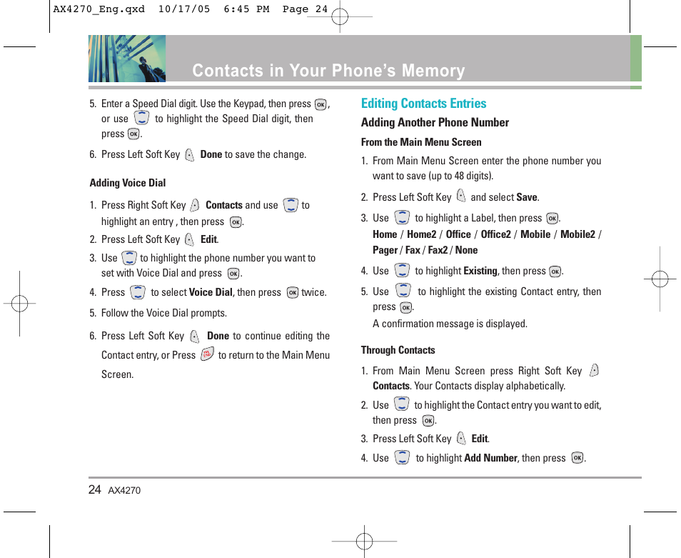 Editing contacts entries | LG LGAX4270 User Manual | Page 25 / 175