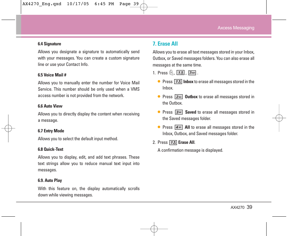 Erase all | LG LGAX4270 User Manual | Page 40 / 175