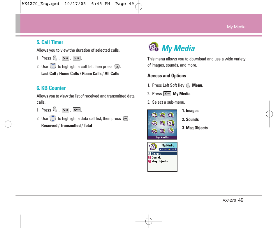 My media | LG LGAX4270 User Manual | Page 50 / 175