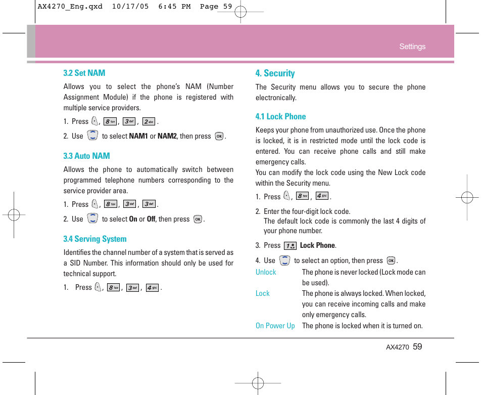 Security | LG LGAX4270 User Manual | Page 60 / 175