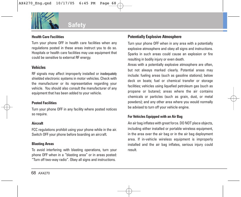 Safety | LG LGAX4270 User Manual | Page 69 / 175