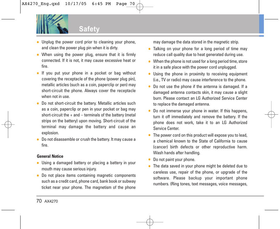 Safety | LG LGAX4270 User Manual | Page 71 / 175