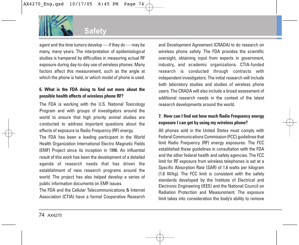 Safety | LG LGAX4270 User Manual | Page 75 / 175