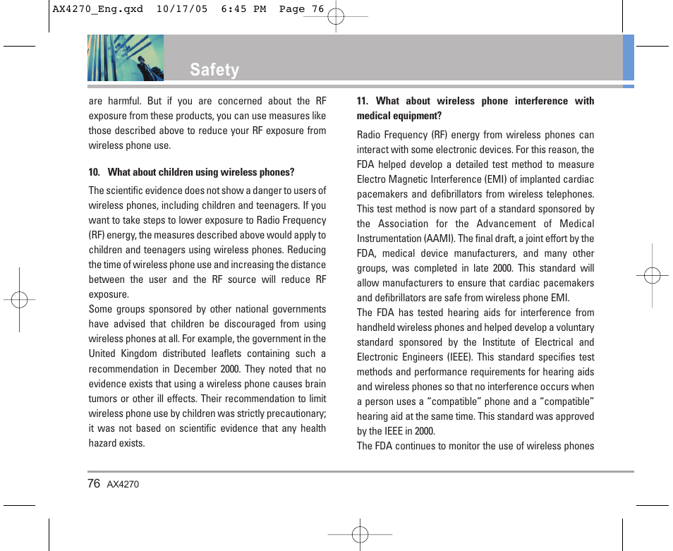 Safety | LG LGAX4270 User Manual | Page 77 / 175