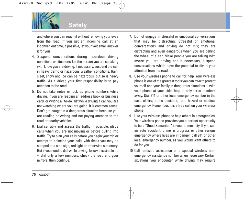 Safety | LG LGAX4270 User Manual | Page 79 / 175