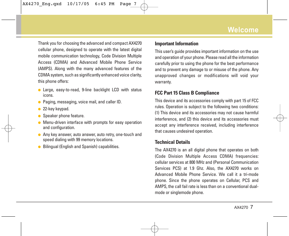 Welcome | LG LGAX4270 User Manual | Page 8 / 175