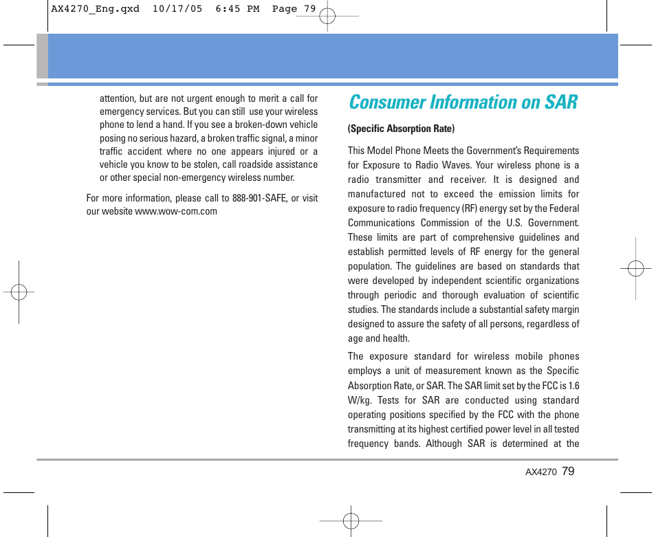 Consumer information on sar | LG LGAX4270 User Manual | Page 80 / 175