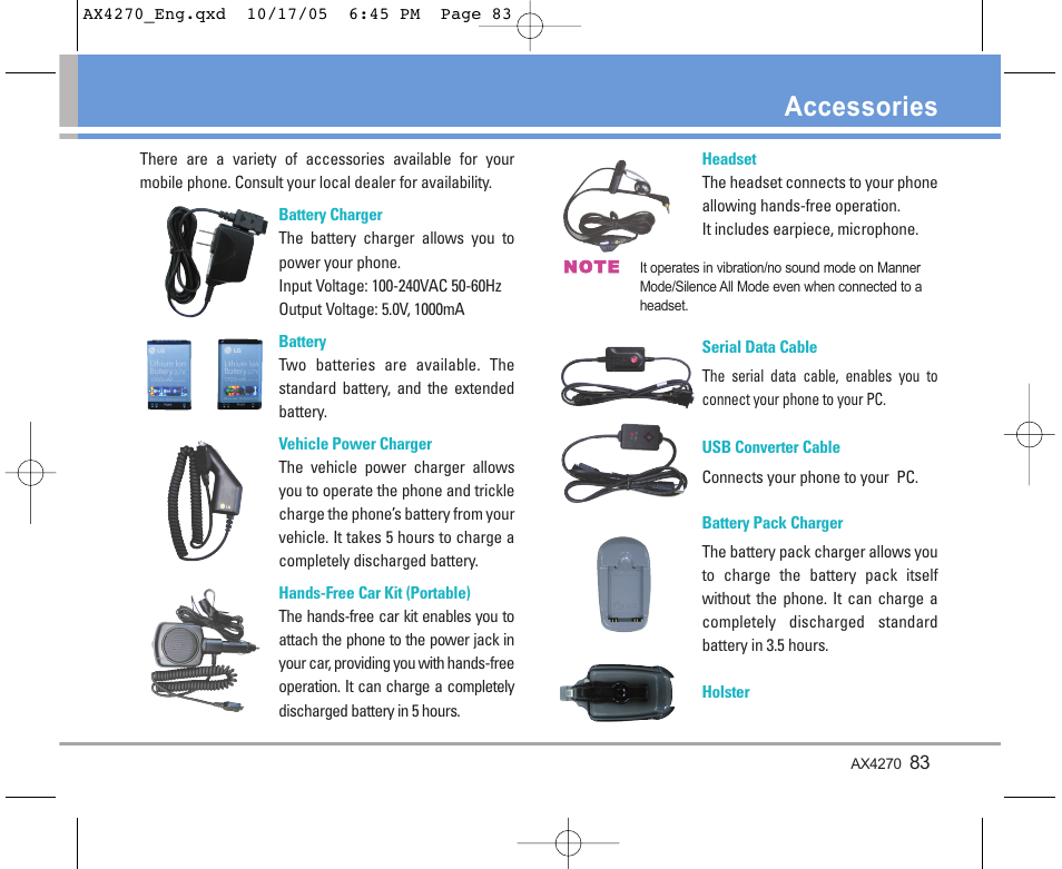 Accessories | LG LGAX4270 User Manual | Page 84 / 175