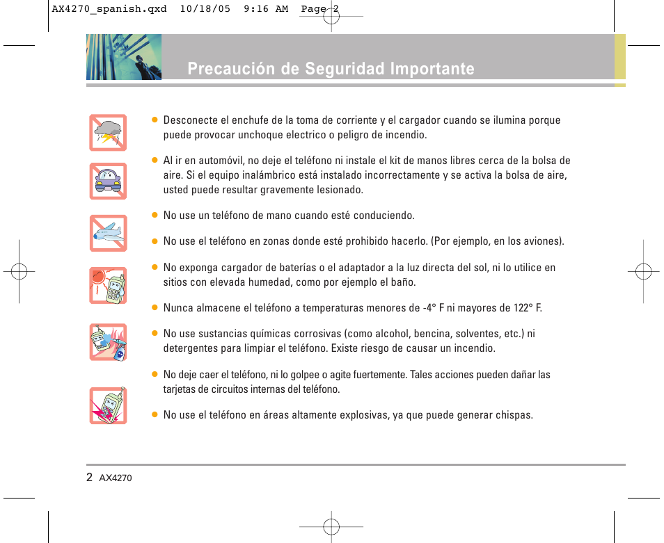 Precaución de seguridad importante | LG LGAX4270 User Manual | Page 90 / 175