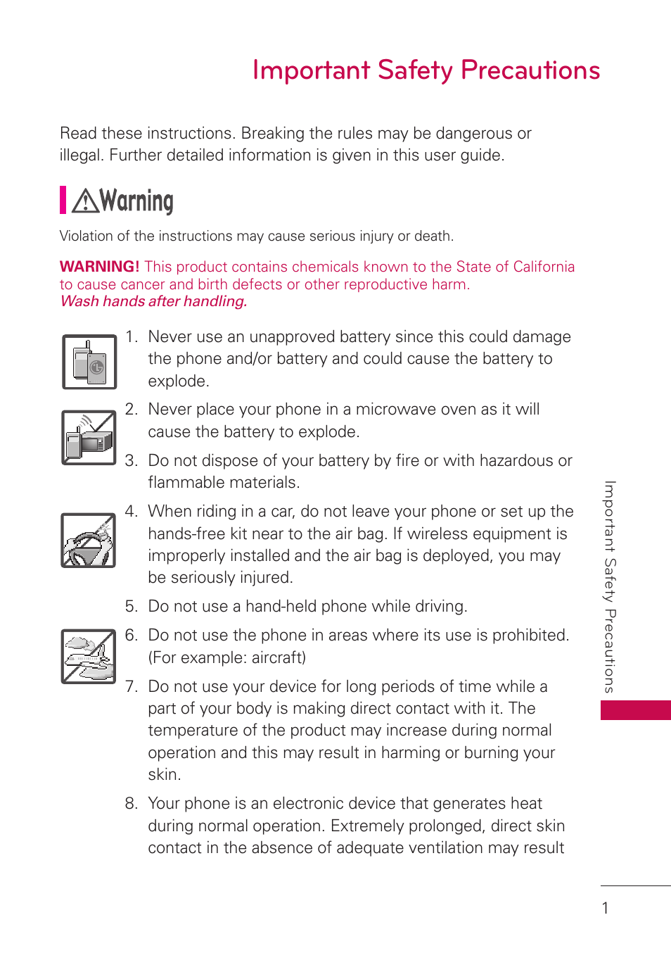Important safety precautions | LG UN280 User Manual | Page 3 / 128