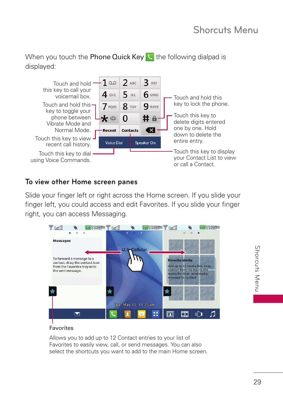 Shorcuts menu | LG UN280 User Manual | Page 31 / 128