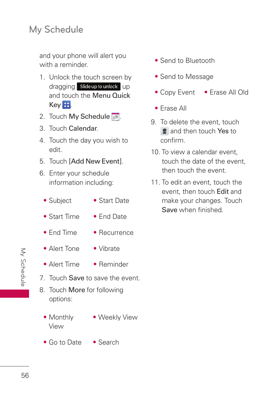 My schedule | LG UN280 User Manual | Page 58 / 128