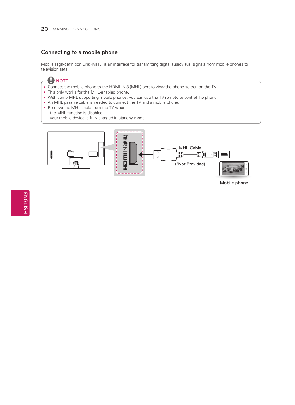 Connecting to a mobile phone | LG 39LN5700 User Manual | Page 20 / 40