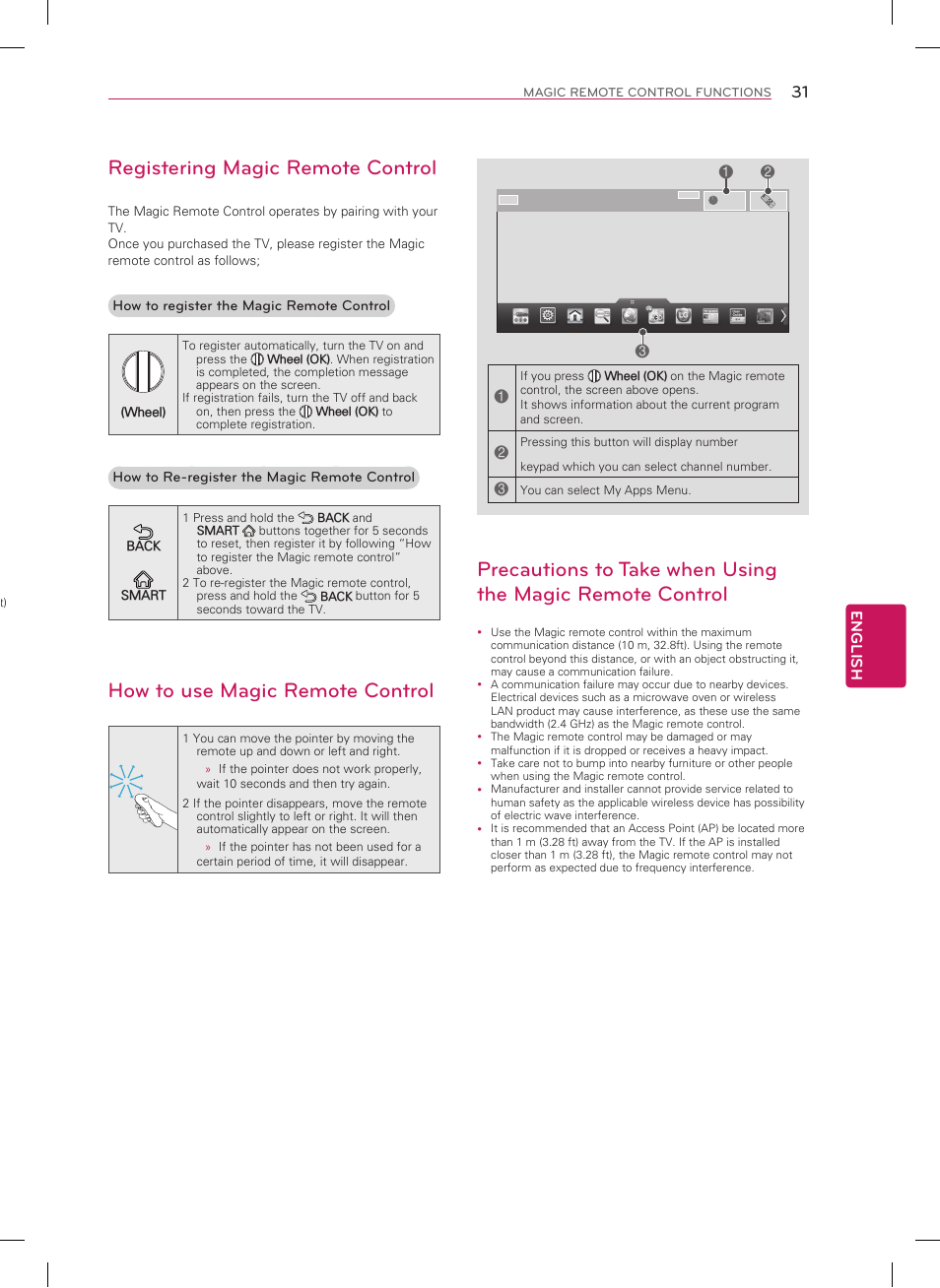 Registering magic remote control, How to use magic remote control | LG 39LN5700 User Manual | Page 31 / 40