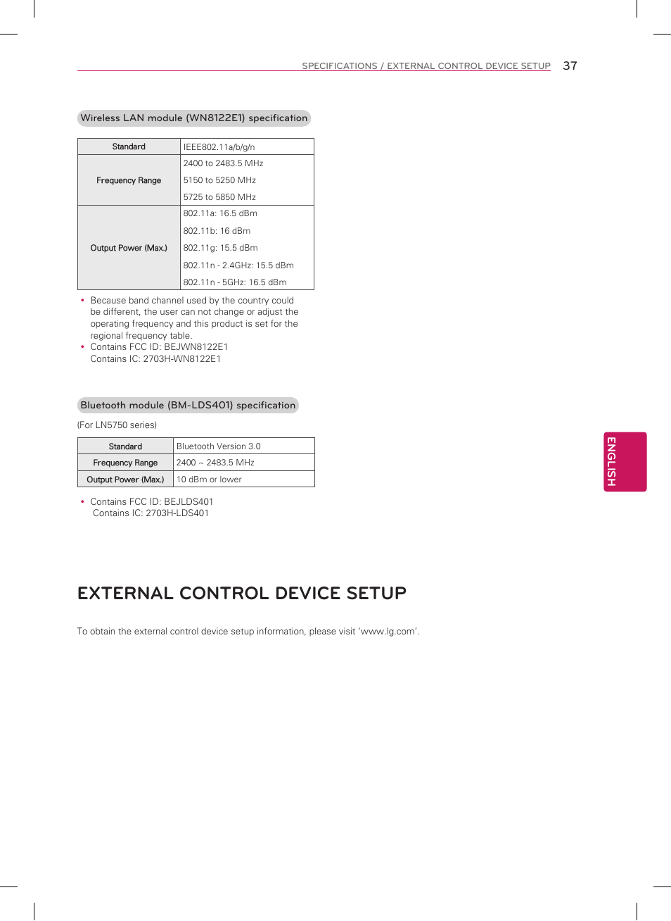 External control device setup | LG 39LN5700 User Manual | Page 37 / 40