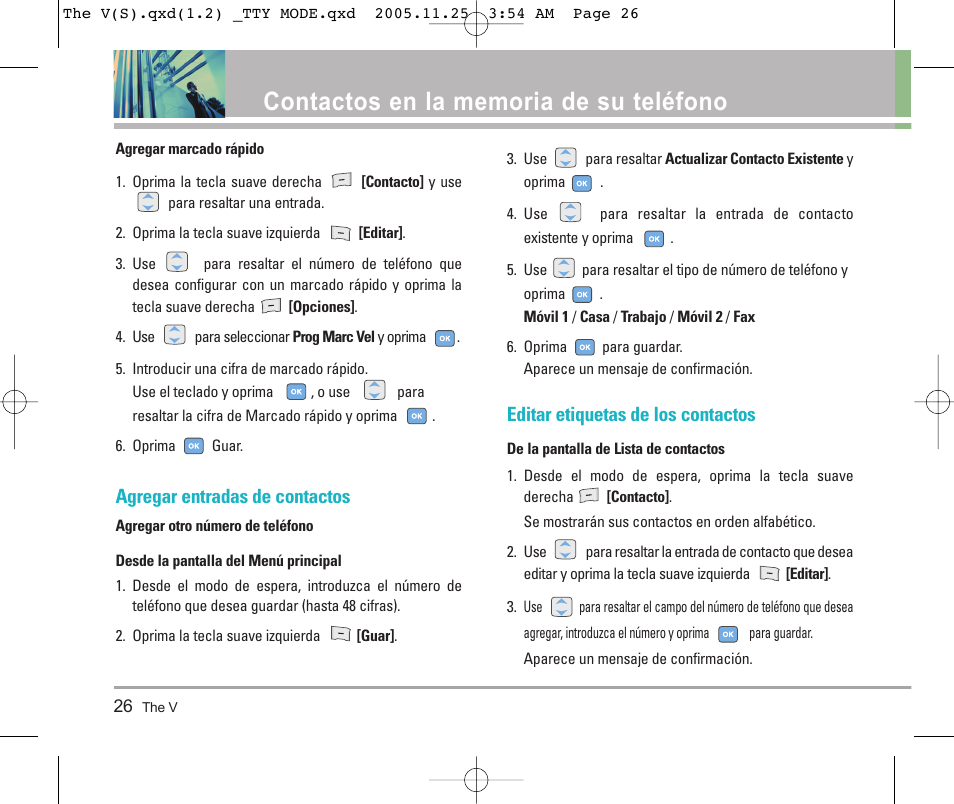 Agregar entradas de contactos, Editar etiquetas de los contactos | LG LGVX9800 User Manual | Page 124 / 196