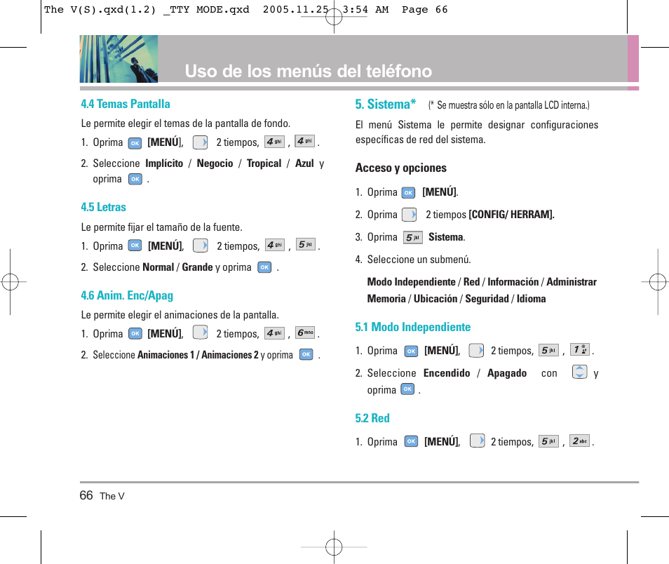 Uso de los menús del teléfono, Sistema | LG LGVX9800 User Manual | Page 164 / 196