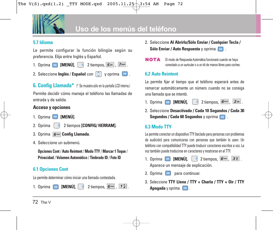 Uso de los menús del teléfono, Config llamada | LG LGVX9800 User Manual | Page 170 / 196