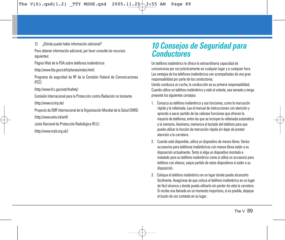 10 consejos de seguridad para conductores | LG LGVX9800 User Manual | Page 187 / 196