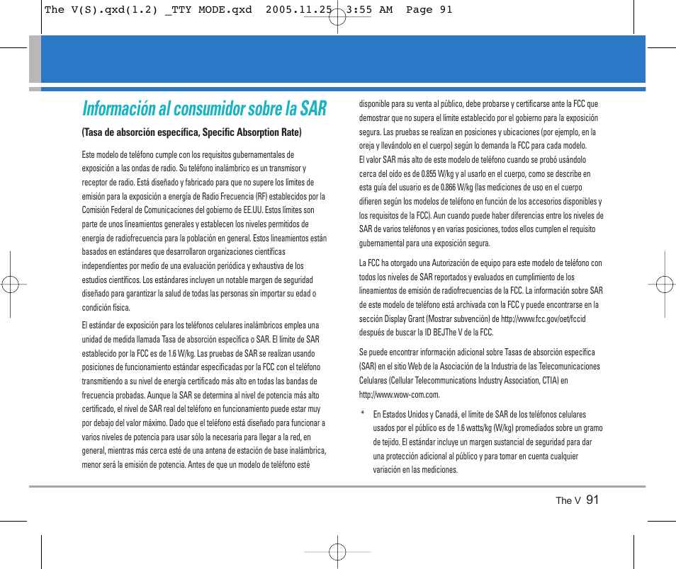 Información al consumidor sobre la sar | LG LGVX9800 User Manual | Page 189 / 196