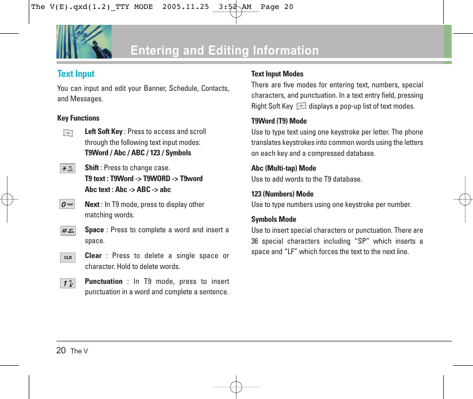 Entering and editing information, Text input | LG LGVX9800 User Manual | Page 22 / 196