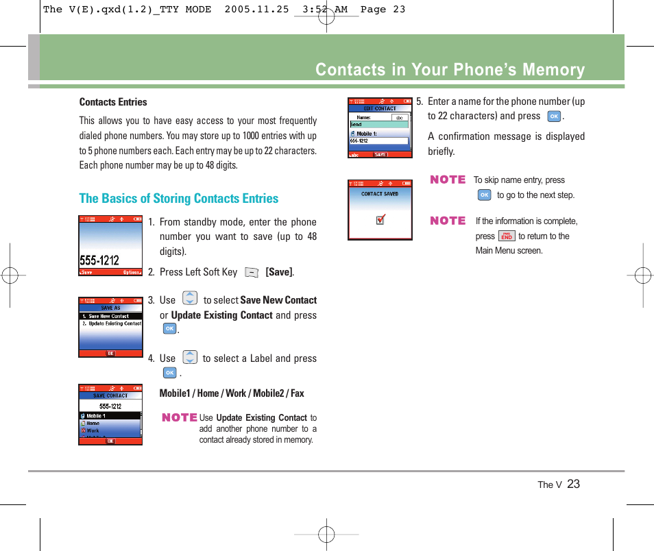 The basics of storing contacts entries | LG LGVX9800 User Manual | Page 25 / 196