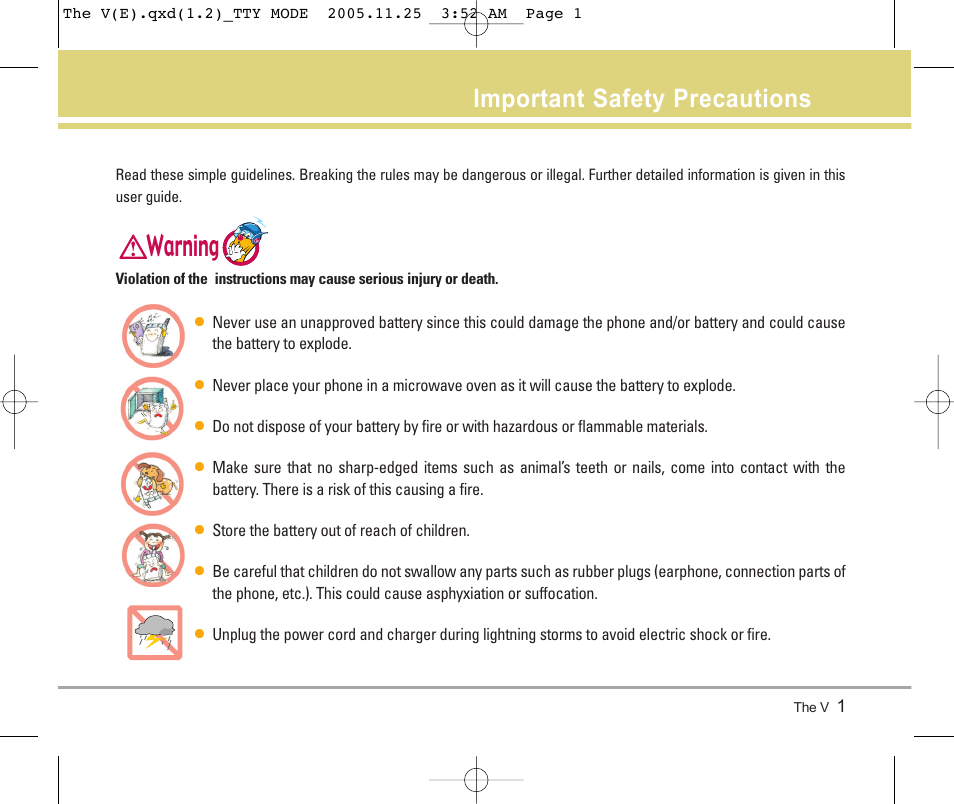 Warning, Important safety precautions | LG LGVX9800 User Manual | Page 3 / 196