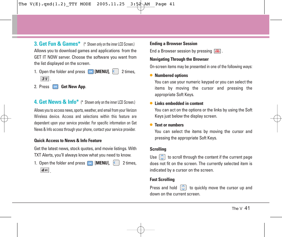 Get fun & games, Get news & info | LG LGVX9800 User Manual | Page 43 / 196