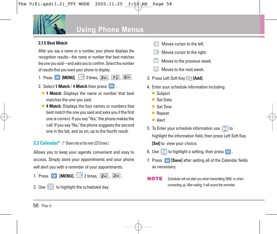 Using phone menus | LG LGVX9800 User Manual | Page 60 / 196