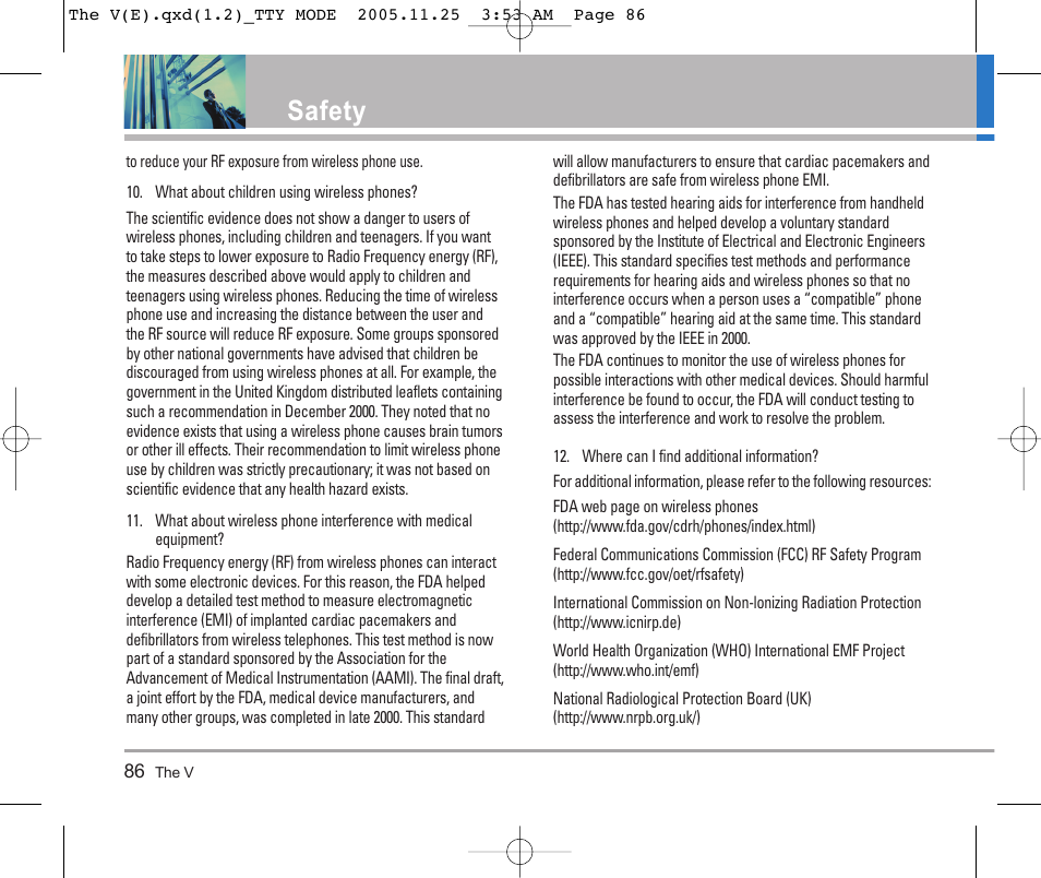 Safety | LG LGVX9800 User Manual | Page 88 / 196