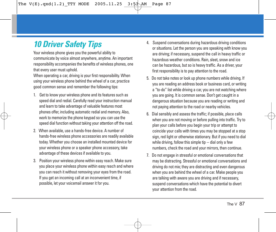 10 driver safety tips | LG LGVX9800 User Manual | Page 89 / 196