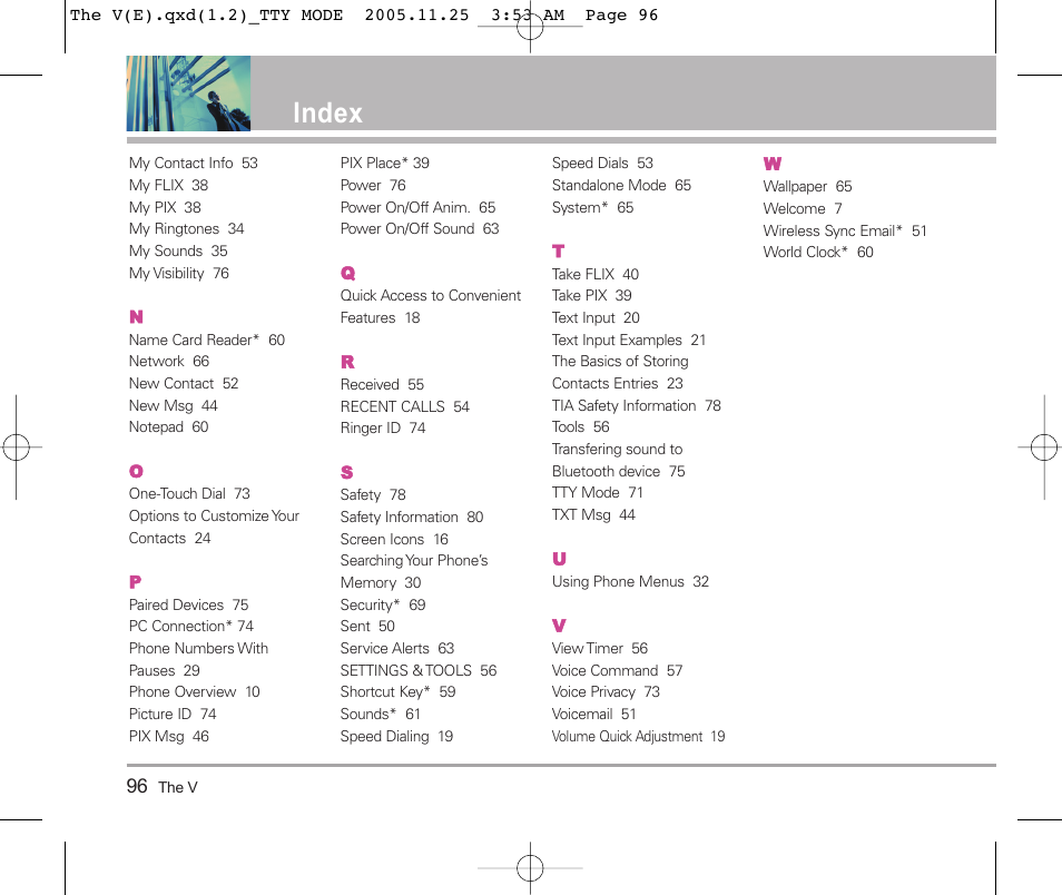 Index | LG LGVX9800 User Manual | Page 98 / 196