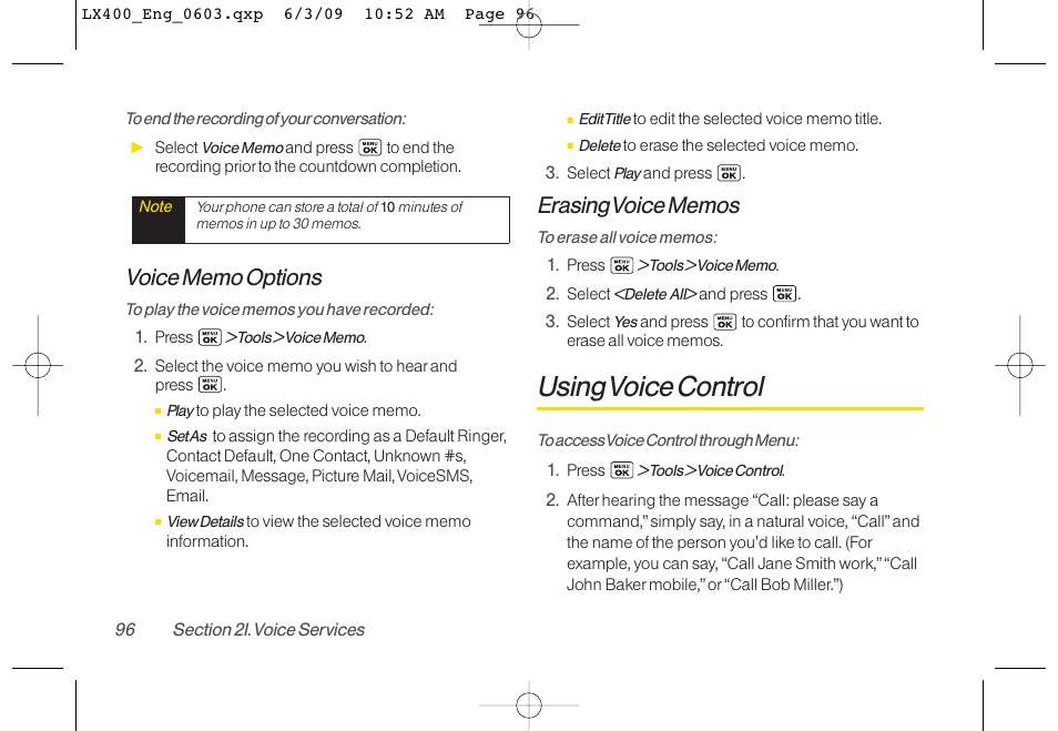 Using voice control | LG LX400 User Manual | Page 110 / 180