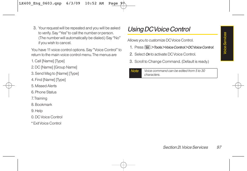 Using dc voice control | LG LX400 User Manual | Page 111 / 180