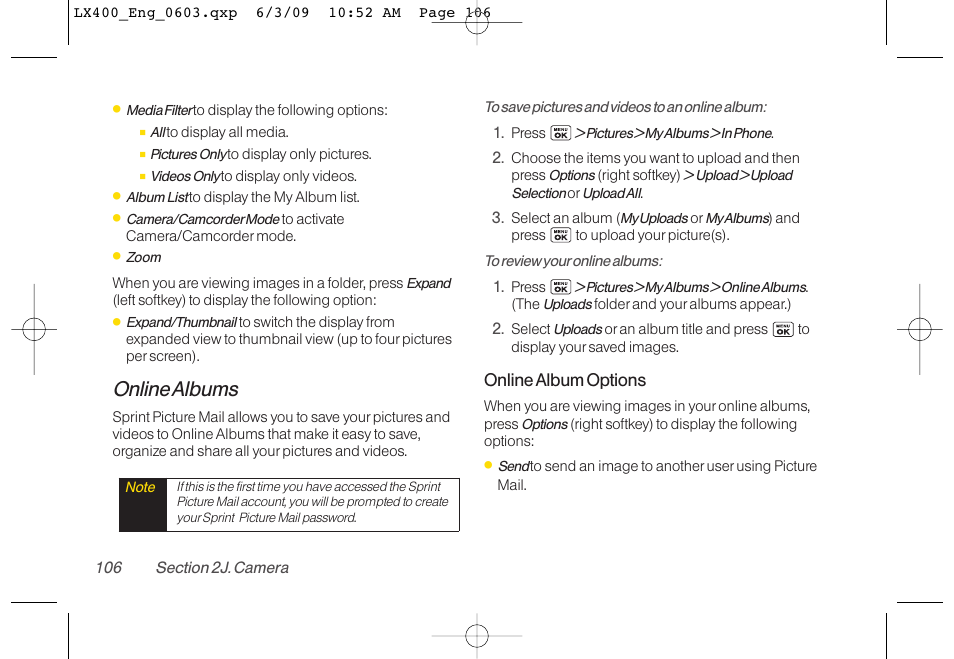 Online albums | LG LX400 User Manual | Page 120 / 180
