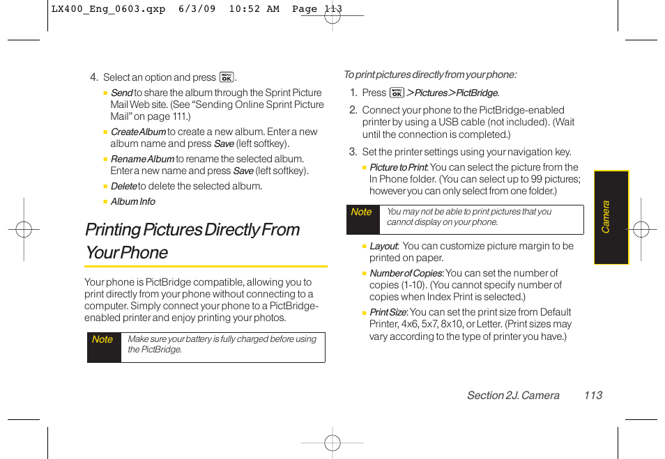 Printing pictures directly from yourphone | LG LX400 User Manual | Page 127 / 180