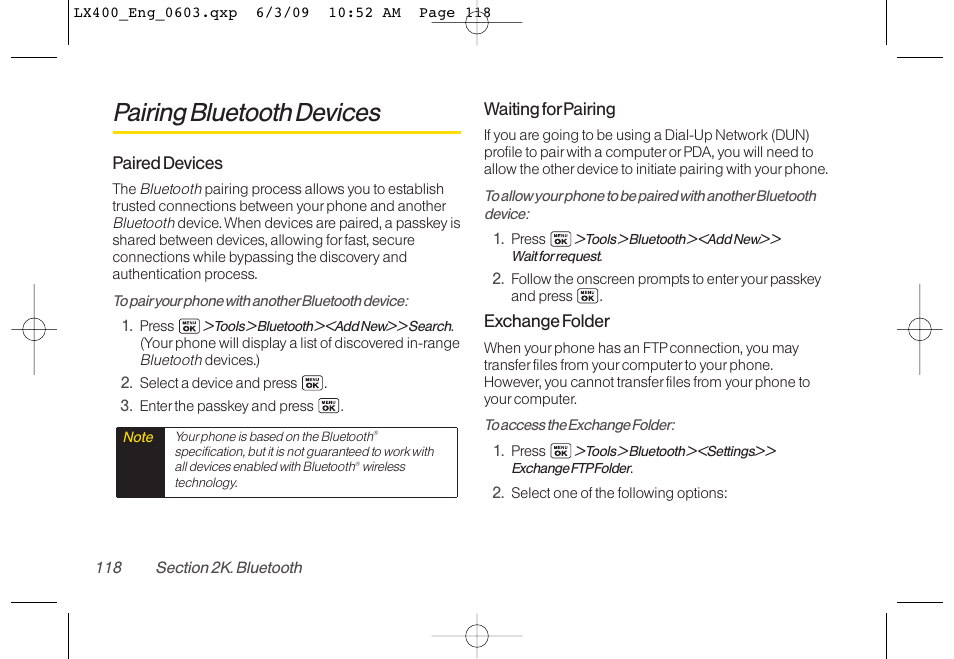 Pairing bluetooth devices | LG LX400 User Manual | Page 132 / 180