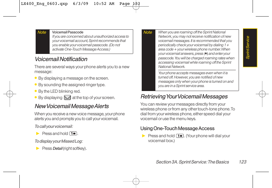 Voicemail notification, New voicemail message alerts, Retrievingyourvoicemail messages | LG LX400 User Manual | Page 137 / 180