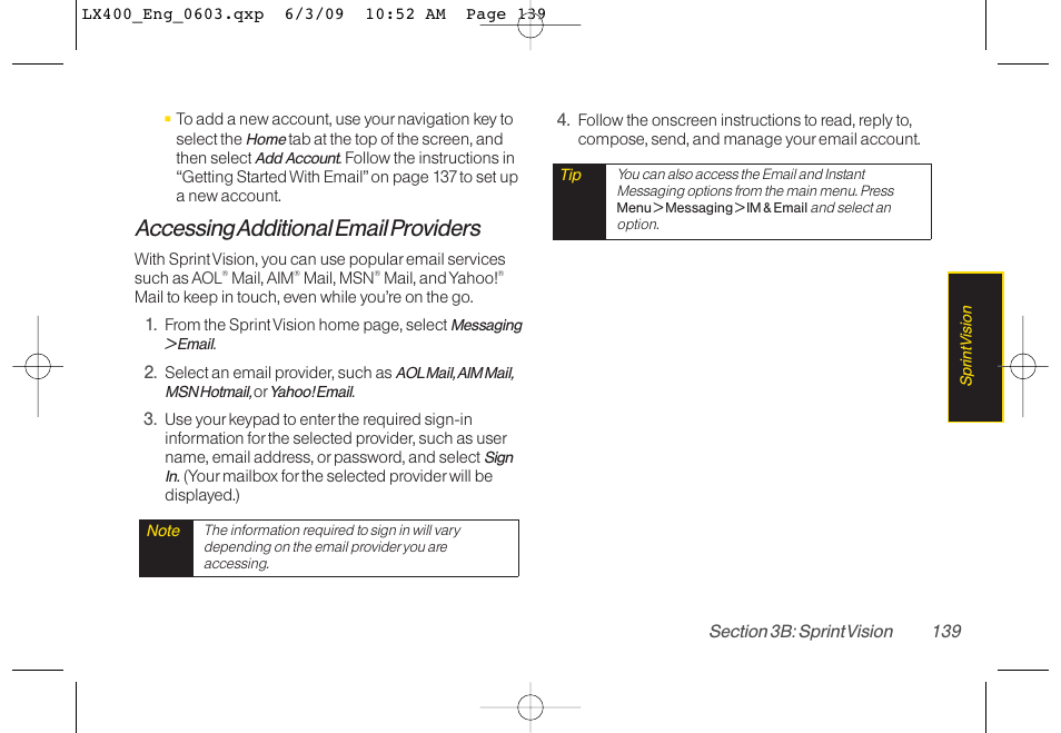 Accessing additional email providers | LG LX400 User Manual | Page 153 / 180