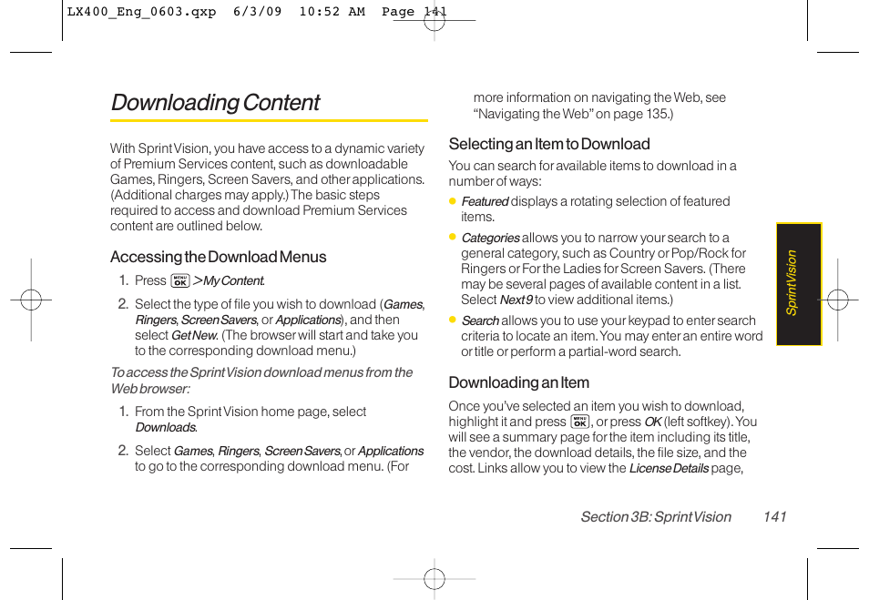 Downloading content | LG LX400 User Manual | Page 155 / 180