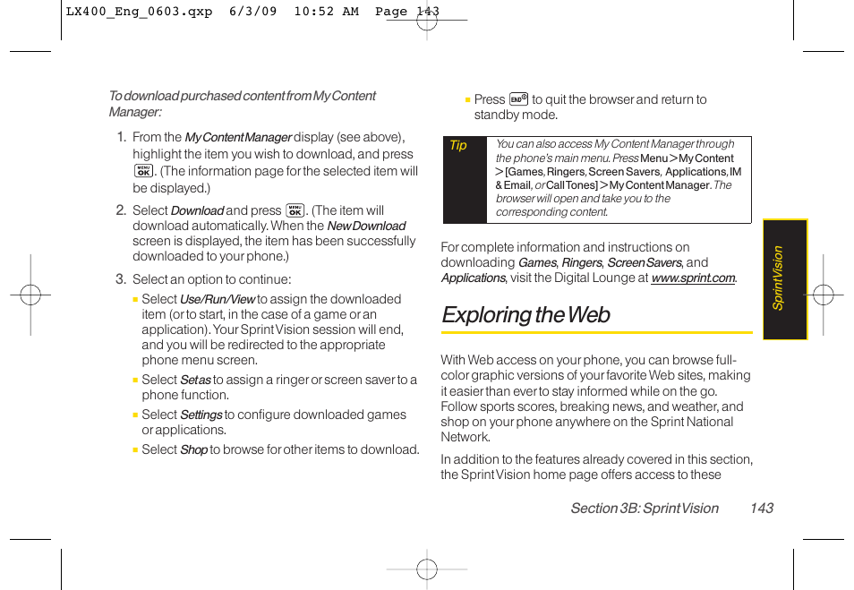 Exploring the web | LG LX400 User Manual | Page 157 / 180