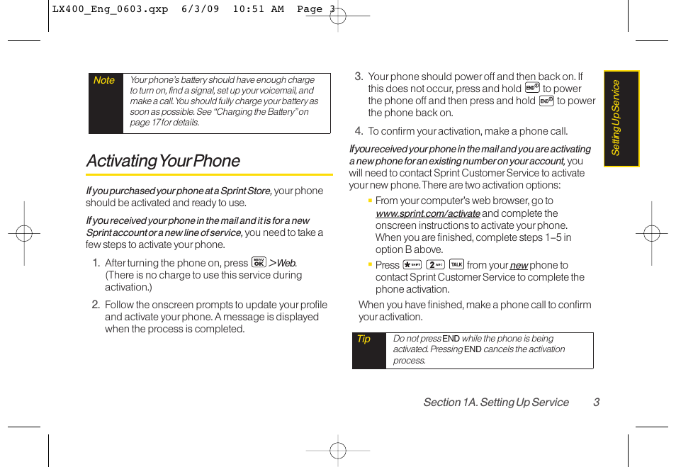 Activatingyourphone | LG LX400 User Manual | Page 17 / 180